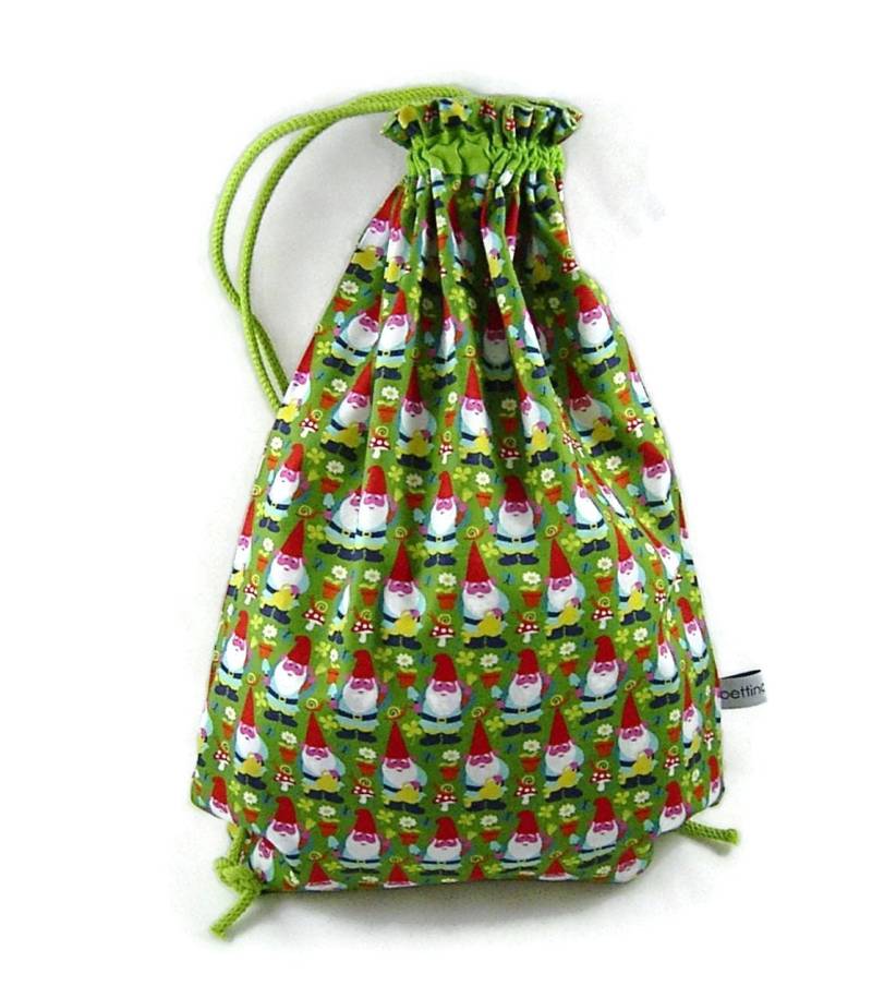 Turnbeutel Ausverkauf Wäschebeutel Rucksack Zwerge Punkte Grün Bunt | 28 cm X 39 cm - Mit Namen- Sonderpreis von bettinabruder