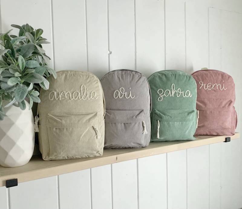 Individueller Namensrucksack | Handgestickt Feincord Kinder Rucksack Schule Windeltasche von bevbroidery