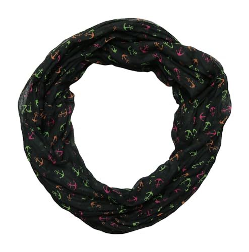 beybey® Anker Marine Damen Seide Loop Schal in tollen Farben - ein Seidenschal zum Verlieben (schwarz) von beybey