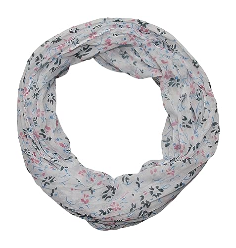 beybey® Damen Seide Loop Schal Mit Blumenmuster - Wunderschön und Fein - Seidenschal - Schlauchschal (SX8 White) von beybey