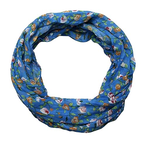 beybey® Damen Seide Loop Schal mit Blumenmuster - wunderschön und fein - Seidenschal - Loop Schal Damen - Schlauchschal Damen (blau) von beybey