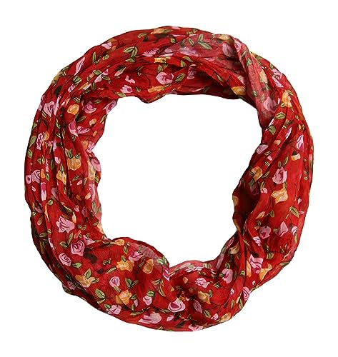 beybey® Damen Seide Loop Schal mit Blumenmuster - wunderschön und fein - Seidenschal - Loop Schal Damen - Schlauchschal Damen (rot) von beybey