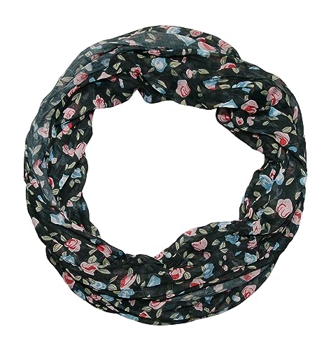 beybey® Damen Seide Loop Schal mit Blumenmuster - wunderschön und fein - Seidenschal - Loop Schal Damen - Schlauchschal Damen (schwarz) von beybey