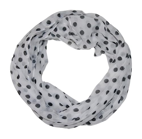 beybey® leichter Damen Loop Schal in tollen Farben und Mustern Punkte Herz Leo Leoparden (Punkte weiß) von beybey