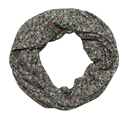 beybey Damen Seide Loop Schal Flamingo Blumen schmal (B olive) von beybey