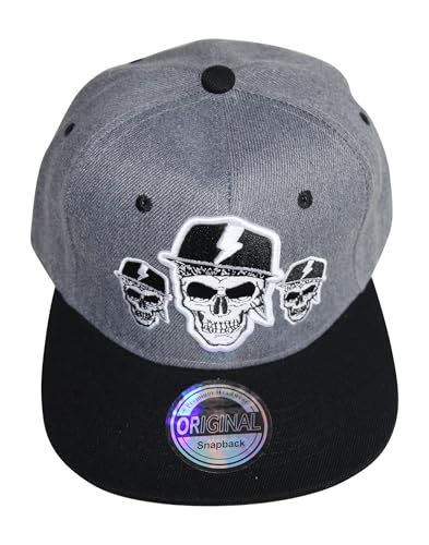 beybey Snapback Cap mit Skull Totenkopf Muster Cooles Design für einen tolles Aussehen (TRPPL grau) von beybey