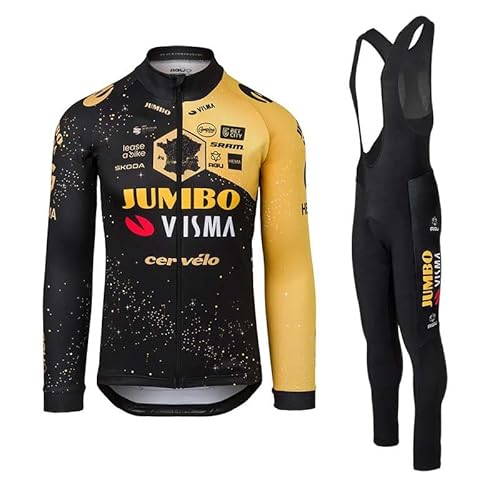 beyleaycau Herren Radsport Set Herbst Fleece Thermisches Radtrikot mit durchgehendem Reißverschluss inklusive Gel gepolsterte Trägerhose Atmungsaktiv Schnell trocknend von beyleaycau