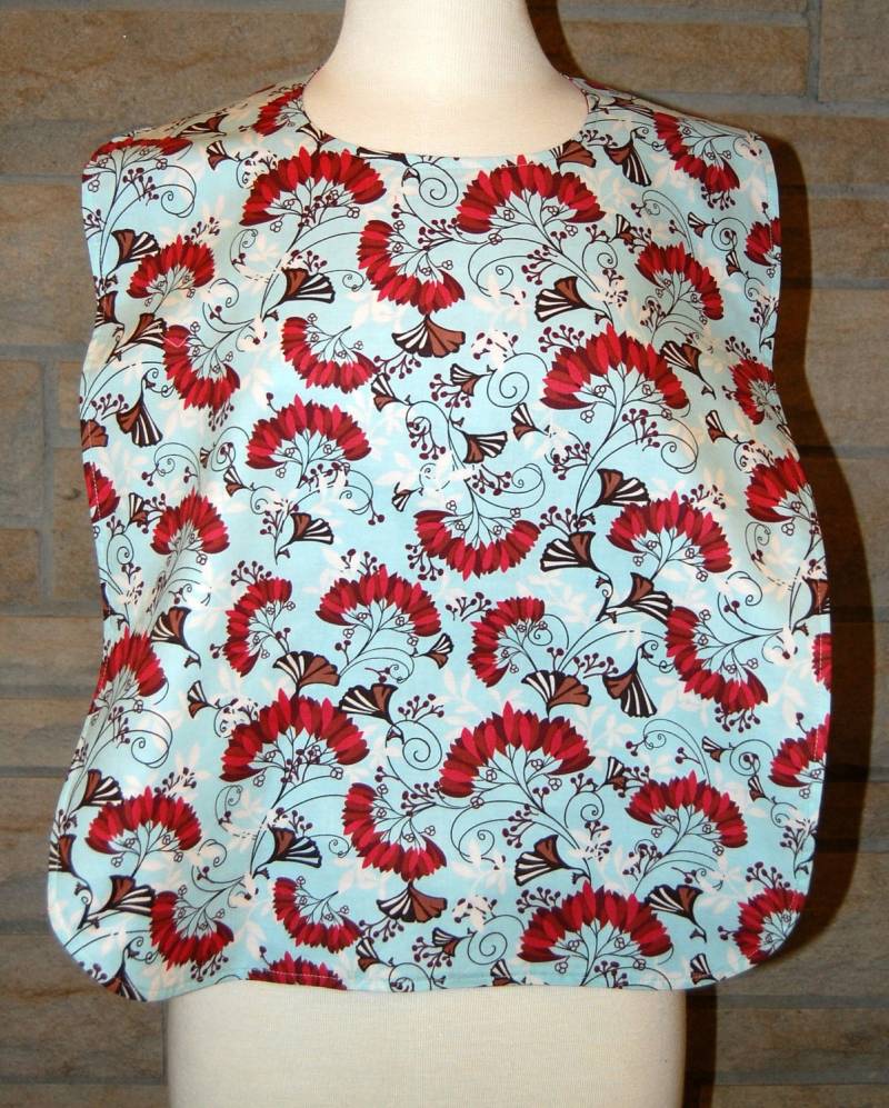 Erwachsenen Rib Lätzchen/Kleidung Beschützer/Schild/Make-Up Lätzchen, Lang Länge - Fächer Blumen Rost Und Braun Auf Blau von beyondquilts