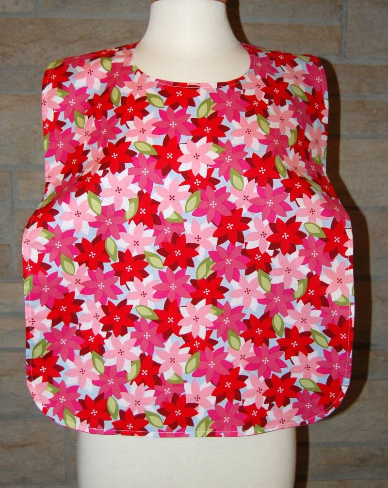 Erwachsener Rib Lätzchen/Kleidung Beschützer. Lätzchen, Lange Länge Moderne Weihnachtssterne Rosa Und Rot von beyondquilts