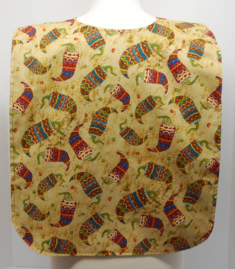 Lätzchen Für Erwachsene, Rippenlätzchen, Kleidungsschutz/Schild Make-Up-Lätzchen, Anpassbare Kleidung, Lange Länge Bunte Paprika Auf Creme von beyondquilts