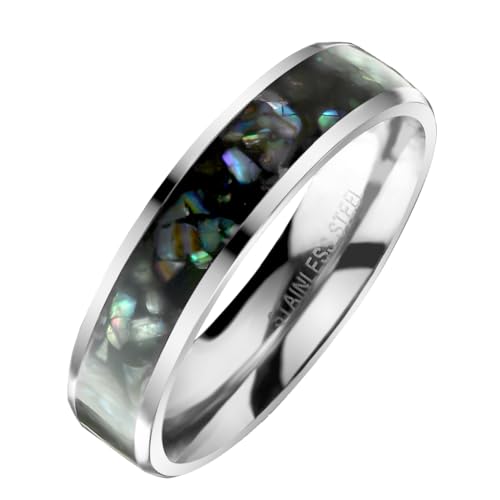 beyoutifulthings® Damen-Ring Abalone Muschel Silber Chirurgenstahl 6-mm breit Band-Ring Eternity-ring glänzend poliert 54 (17,2) von beyoutifulthings