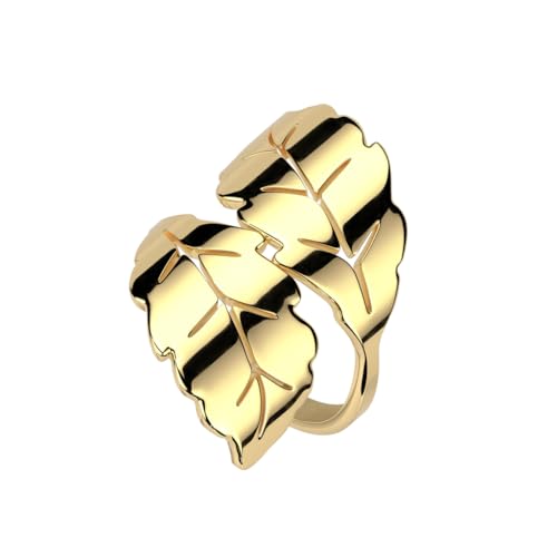 beyoutifulthings® Damen-Ring Blatt-Design Gold Edelstahl 24,7-mm lang glänzend poliert Band-Ring Motiv-ring 52 (16,6) von beyoutifulthings