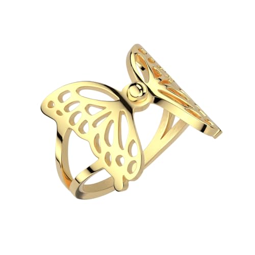 beyoutifulthings® Damen-Ring Schmetterling Cut-Out Gold Edelstahl 18,1-mm breit glänzend poliert Band-Ring Motiv-ring 54 (17,2) von beyoutifulthings