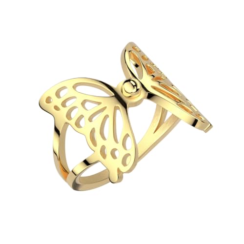 beyoutifulthings® Damen-Ring Schmetterling Cut-Out Gold Edelstahl 18,1-mm breit glänzend poliert Band-Ring Motiv-ring 57 (18,1) von beyoutifulthings