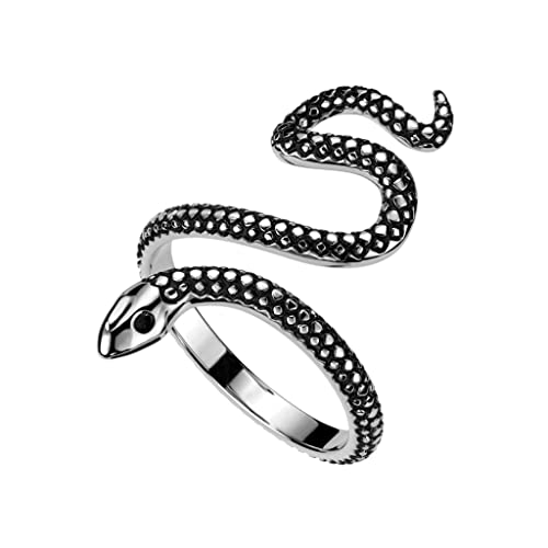beyoutifulthings® Damen-Ring Vintage Schlange Silber Chirurgenstahl 2,9-mm breit Band-Ring Motiv-Ring Herren-Ring 67 (21,3) von beyoutifulthings