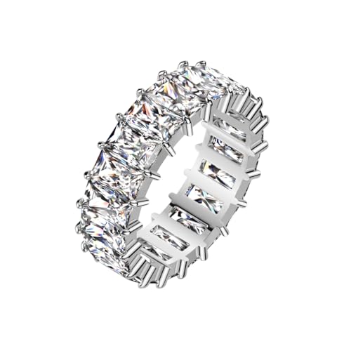 beyoutifulthings® Damen-Ring Zirkonia Baguette-Schliff Silber Clear Edel-stahl 6,6-mm breit Band-Ring Eternity-Ring Herren-Ring 52 (16,6) von beyoutifulthings
