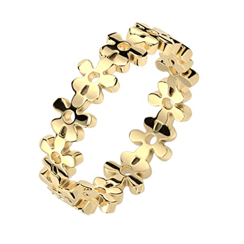 beyoutifulthings® Damen-Ring verbundene Blume-n Gold Chirurgenstahl 4,9-mm breit Band-Ring Eternity-ring glänzend poliert 57 (18,1) von beyoutifulthings