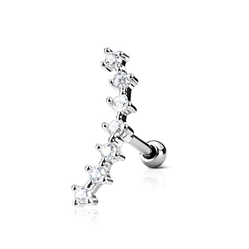 beyoutifulthings 1 Knorpel Ohr-stecker 7 Zirkonia Bogen Silber Clear Cartilage Labret Piercing-s Tragus Edelstahl Schraub-Verschluss von beyoutifulthings