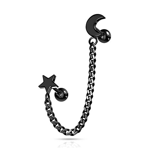 beyoutifulthings 1 Knorpel Ohr-stecker Halb-Mond Stern Kette Schwarz Cartilage Labret Piercing-s Tragus Edelstahl Schraub-Verschluss von beyoutifulthings
