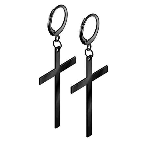 beyoutifulthings 1 Paar Damen Creole großes Kreuz Anhänger Ohr-ringe Ohring Chirurgenstahl Klappverschluss Silber Gold Schwarz von beyoutifulthings