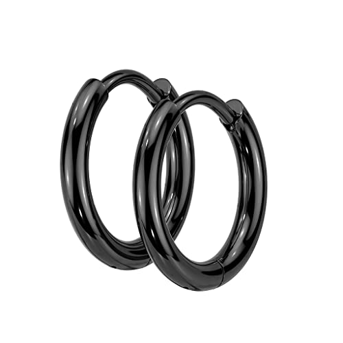 beyoutifulthings 1 Paar Damen Creolen 2-mm Breite 10-mm Durchmesser Chirurgenstahl Ohr-ringe Ohr-stecker Ohringe Schwarz von beyoutifulthings