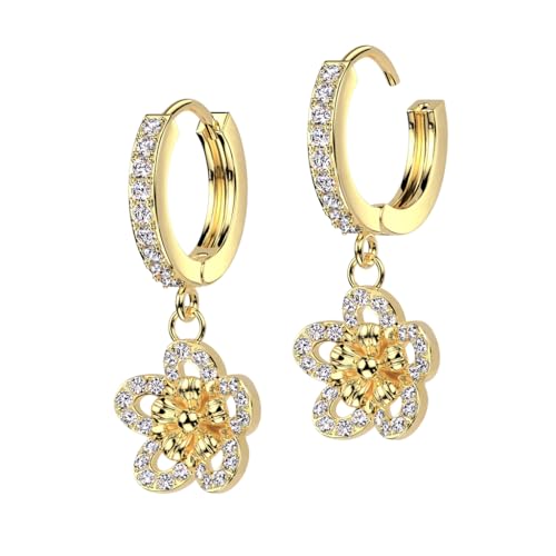 beyoutifulthings 1 Paar Damen Creolen Gold Ohr-Hänger Anhänger Blume Pavé Zirkonia Clear Ohr-ringe Ohr-stecker Ohringe von beyoutifulthings