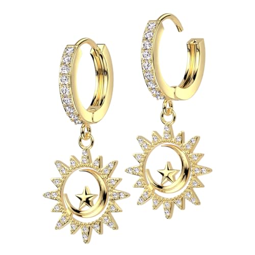 beyoutifulthings 1 Paar Damen Creolen Gold Ohr-Hänger Anhänger Sonne Halb-Mond Stern Pavé Zirkonia Clear Ohr-ringe Ohr-stecker Ohringe von beyoutifulthings