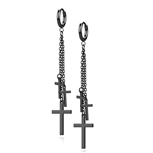 beyoutifulthings 1 Paar Damen Creolen Ohr-Hänger 3 Kreuze Ketten-Anhänger Ohr-ringe Ohr-stecker Ohringe Schwarz von beyoutifulthings