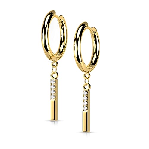 beyoutifulthings 1 Paar Damen Creolen Ohr-Hänger Anhänger 4 Zirkonia Clear Ohr-ringe Ohr-stecker Ohringe Gold von beyoutifulthings