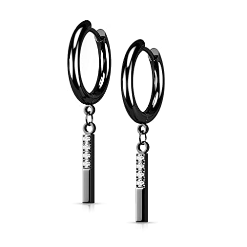 beyoutifulthings 1 Paar Damen Creolen Ohr-Hänger Anhänger 4 Zirkonia Clear Ohr-ringe Ohr-stecker Ohringe Schwarz von beyoutifulthings