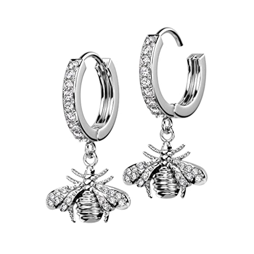 beyoutifulthings 1 Paar Damen Creolen Ohr-Hänger Anhänger Biene Pavé Zirkonia Clear Ohr-ringe Ohr-stecker Ohringe Silber von beyoutifulthings