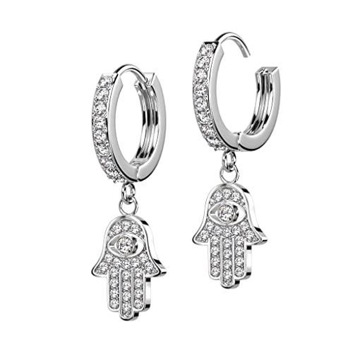 beyoutifulthings 1 Paar Damen Creolen Ohr-Hänger Anhänger Hamsa-Hand Pavé Zirkonia Clear Ohr-ringe Ohr-stecker Ohringe Silber von beyoutifulthings