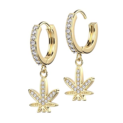 beyoutifulthings 1 Paar Damen Creolen Ohr-Hänger Anhänger Hanf-Blatt Pavé Zirkonia Clear Ohr-ringe Ohr-stecker Ohringe Gold von beyoutifulthings