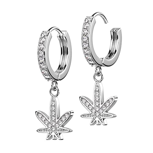 beyoutifulthings 1 Paar Damen Creolen Ohr-Hänger Anhänger Hanf-Blatt Pavé Zirkonia Clear Ohr-ringe Ohr-stecker Ohringe Silber von beyoutifulthings