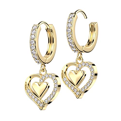 beyoutifulthings 1 Paar Damen Creolen Ohr-Hänger Anhänger Herzen Pavé Zirkonia Clear Ohr-ringe Ohr-stecker Ohringe Gold von beyoutifulthings