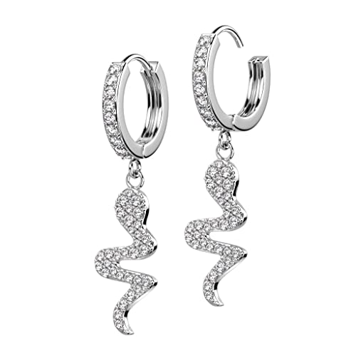 beyoutifulthings 1 Paar Damen Creolen Ohr-Hänger Anhänger Schlange Pavé Zirkonia Clear Ohr-ringe Ohr-stecker Ohringe Silber von beyoutifulthings