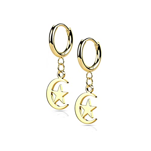 beyoutifulthings 1 Paar Damen Creolen Ohr-Hänger Halb-Mond Stern-Anhänger Ohr-ringe Ohr-stecker Chirurgenstahl Ohringe Gold von beyoutifulthings