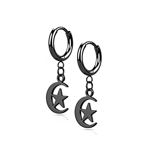 beyoutifulthings 1 Paar Damen Creolen Ohr-Hänger Halb-Mond Stern-Anhänger Ohr-ringe Ohr-stecker Chirurgenstahl Ohringe Schwarz von beyoutifulthings