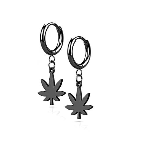 beyoutifulthings 1 Paar Damen Creolen Ohr-Hänger Hanf-Blatt Anhänger Ohr-ringe Ohr-stecker Ohringe Schwarz von beyoutifulthings