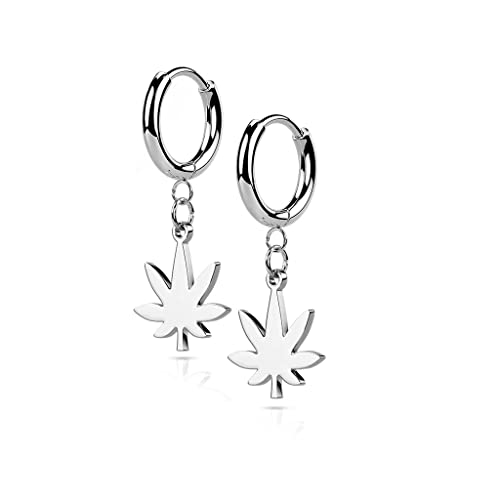 beyoutifulthings 1 Paar Damen Creolen Ohr-Hänger Hanf-Blatt Anhänger Ohr-ringe Ohr-stecker Ohringe Silber von beyoutifulthings