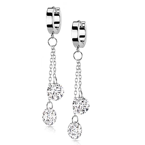 beyoutifulthings 1 Paar Damen Creolen Ohr-Hänger Ketten-Anhänger 2 runde Zirkonia Clear Ohr-ringe Ohr-Stecker Ohringe Silber von beyoutifulthings