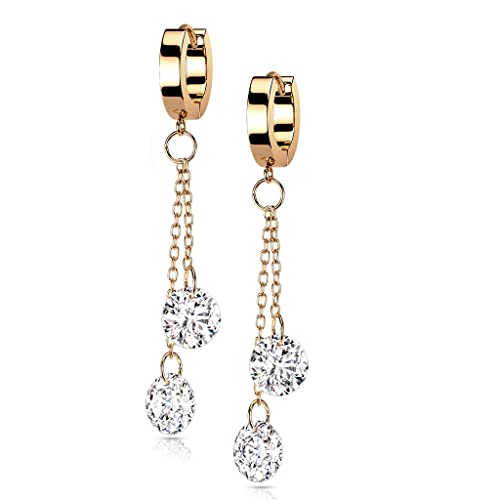 beyoutifulthings 1 Paar Damen Creolen Ohr-Hänger Ketten-Anhänger 2 runde Zirkonia Clear Ohr-ringe Ohr-stecker Ohringe Roségold von beyoutifulthings