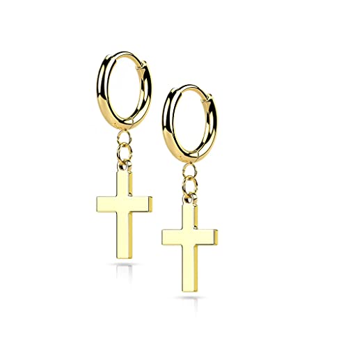 beyoutifulthings 1 Paar Damen Creolen Ohr-Hänger Kreuz-Anhänger Ohr-ringe Ohr-stecker Chirurgenstahl Ohringe Gold von beyoutifulthings