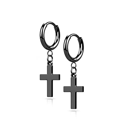 beyoutifulthings 1 Paar Damen Creolen Ohr-Hänger Kreuz-Anhänger Ohr-ringe Ohr-stecker Chirurgenstahl Ohringe Schwarz von beyoutifulthings