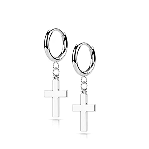 beyoutifulthings 1 Paar Damen Creolen Ohr-Hänger Kreuz-Anhänger Ohr-ringe Ohr-stecker Chirurgenstahl Ohringe Silber von beyoutifulthings