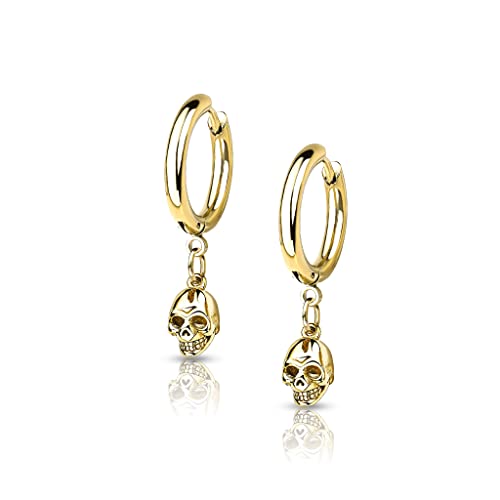 beyoutifulthings 1 Paar Damen Creolen Ohr-Hänger Totenkopf-Anhänger Ohr-ringe Ohr-stecker Ohringe Gold von beyoutifulthings