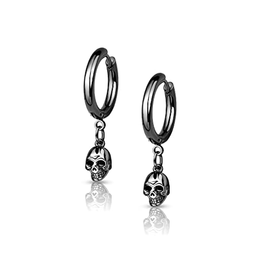 beyoutifulthings 1 Paar Damen Creolen Ohr-Hänger Totenkopf-Anhänger Ohr-ringe Ohr-stecker Ohringe Schwarz von beyoutifulthings