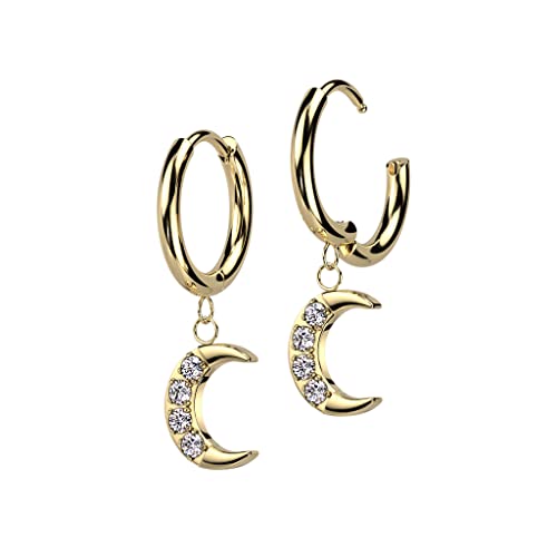 beyoutifulthings 1 Paar Damen Creolen Ohr-ringe Gold Halb-Mond Anhänger Zirkonia Clear Chirurgenstahl Ohr-stecker Ohringe von beyoutifulthings