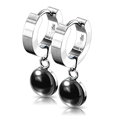 beyoutifulthings 1 Paar Damen Creolen Ohr-ringe Halb-Edelstein Halb-Kugel Anhänger Ohringe Ohr-stecker Silber Achat-Schwarz von beyoutifulthings