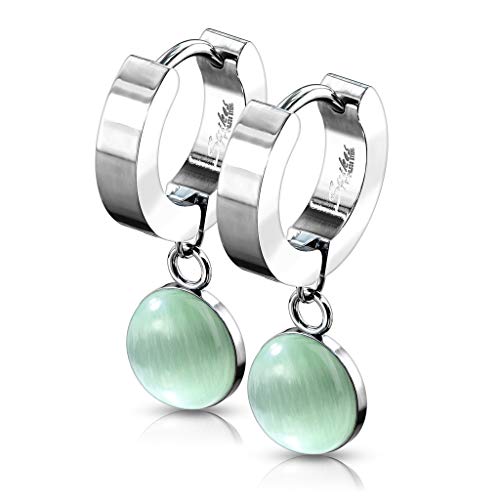 beyoutifulthings 1 Paar Damen Creolen Ohr-ringe Halb-Edelstein Halb-Kugel Anhänger Ohringe Ohr-stecker Silber Jade-Grün von beyoutifulthings